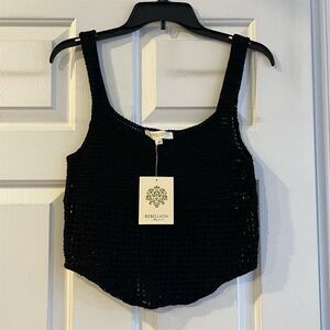 Rebellion Again Women's Black Cropped Knitted Top Size M Casual Spring